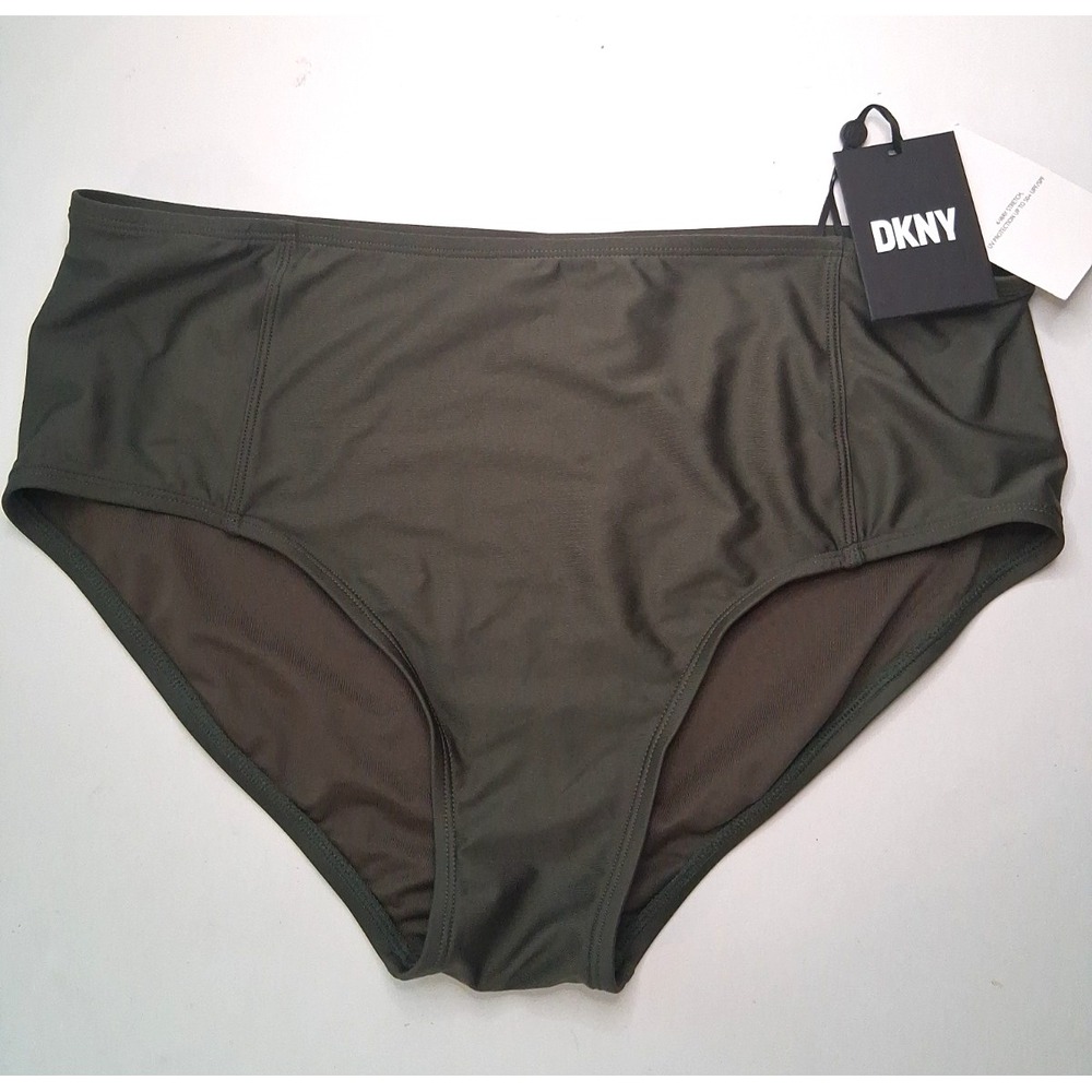 DKNY Women's 2XL Seamed Hips High-Waist Swim bottoms Moss Green NWT MSRP $58